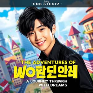 Jung Wooyoung, a Korean band named Ateez, is a man wearing a black shirt and has black hair. , in Disney Pixar poster style