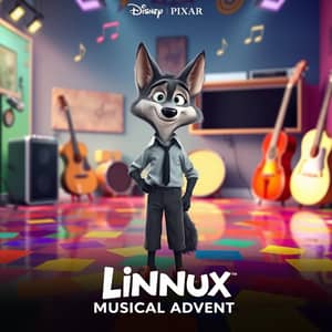 Linnux the Wolf From Rock Dog Wearing a Dress Shirt, Long Pants Below The Knees, Plain Charcoal Socks, And Leather Dress Shoes with Laces standing up on the Floor., in Disney Pixar poster style