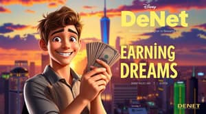 a beautiful young man, with dollars in hand, expressing the earning rewards of Denet watcher node app