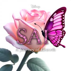 A mesmerizing and sophisticated 3D render of the "SAI" design. The captivating centerpiece features an enchanting rose motif with a gracefully unfurling butterfly, revealing a blooming blossom. This symbolizes appreciation and growth. The elegant, shimmering purple logo text is adorned with intricate pink inlays, exuding refinement and elegance against the pristine white background. The design is further enhanced with a sleek, modern illustration of a single rose, emphasizing themes of beauty and growth. The vibrant colors and bold elements expertly blend typography, and 3D rendering, leaving a lasting impression on the viewer.
