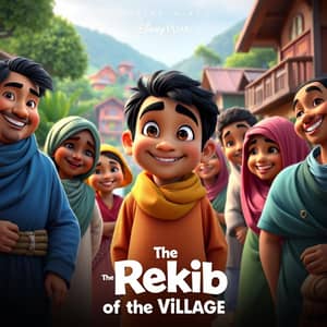 A group of villagers surrounding Rakib, smiling and showing their admiration. Rakib stands at the center with a humble expression