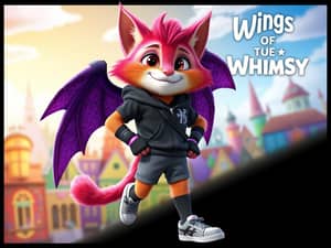 A furry cat man with pinkish red fur,with burgundy eyes,with purple wings,wearing black hoodie,gray shorts,black neon purple bandages on hands,gray high socks and white sneakers ,anime style