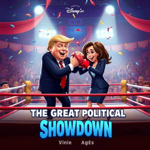 Trump and Kamala in the ring, a ring scene where Trump wins