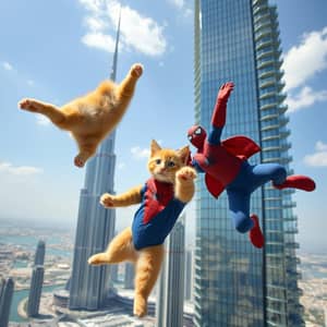 The ginger kitten falling off from burj khalifa. And another ginger cat in spiderman costume falling off with this kitten

