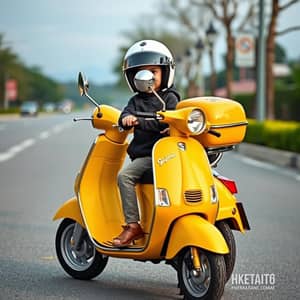 anak kecil naik vespa page jaket hode